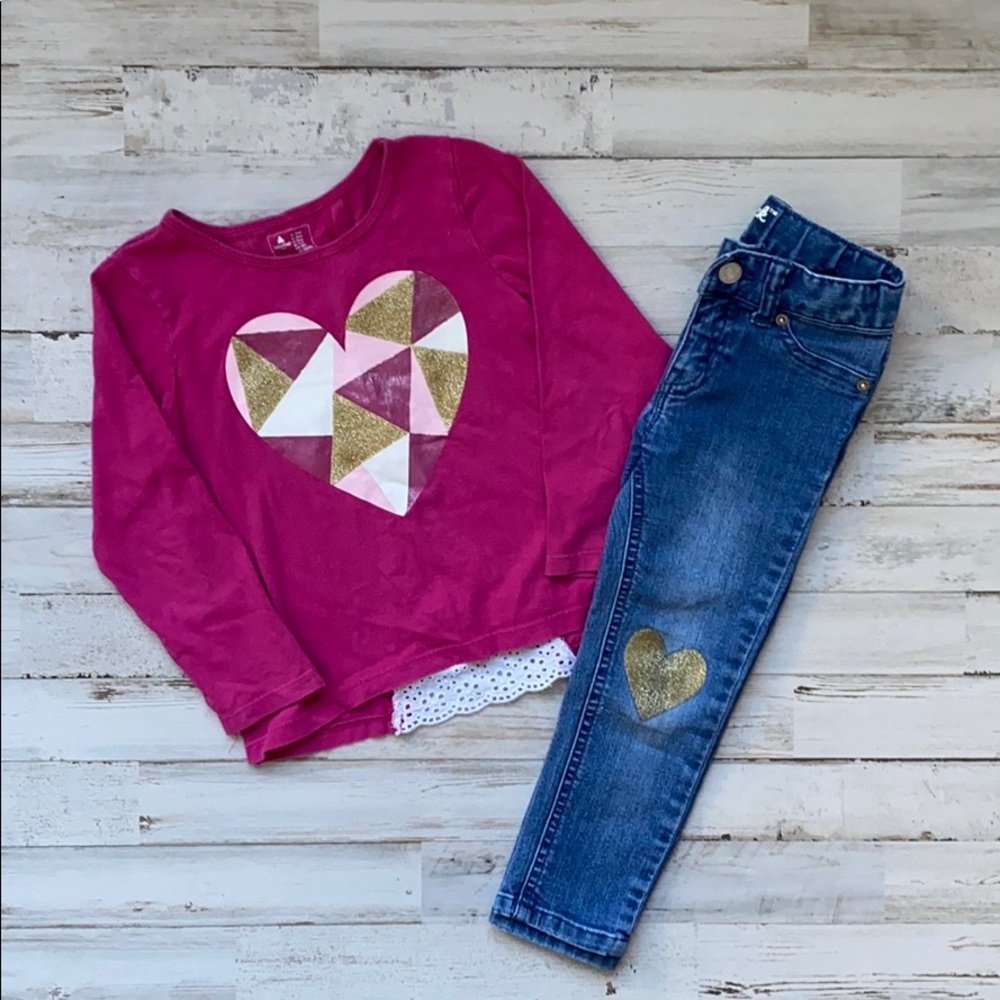 Girls 3T adorable outfit pink+sparkles+lace